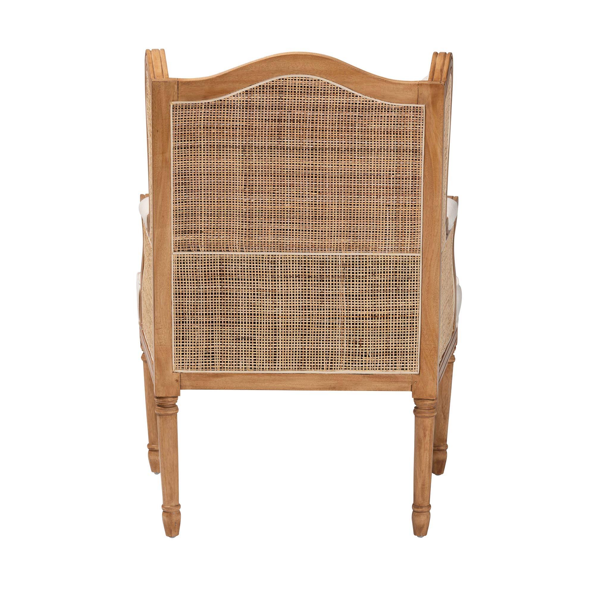 Back. bali & pari - Rachana Traditional French Fabric and Honey Oak Finished Wood Accent Chair - Beige/Honey Oak.