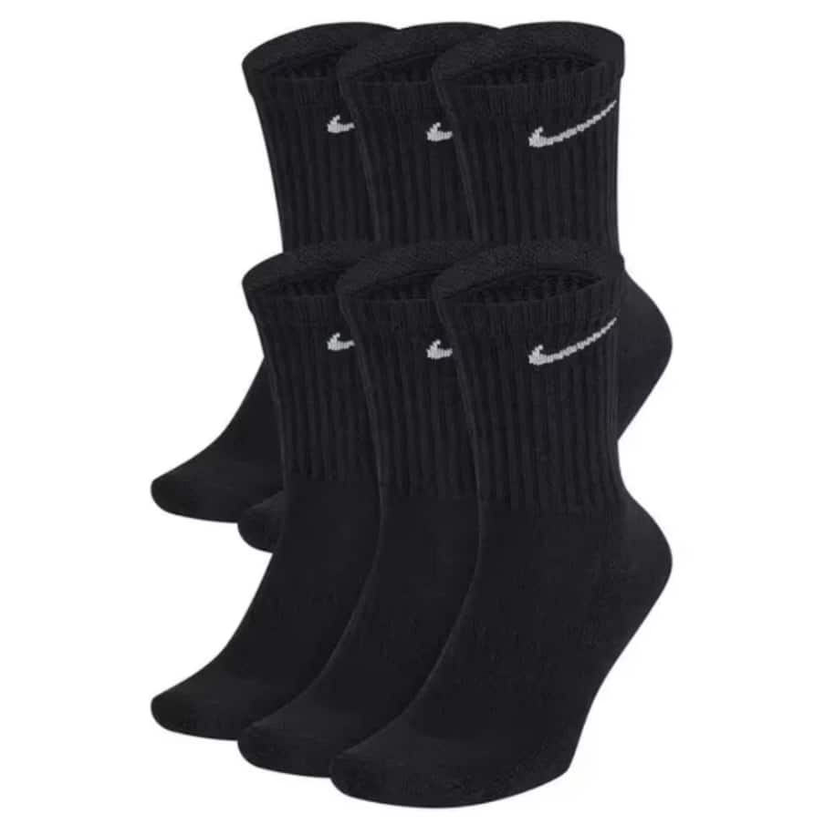 Nike - Anti-Fatigue Everyday Cotton Cushioned Crew Socks, 6 pack Endurance Sweat-wicking Socks for Running and Hiking - Black