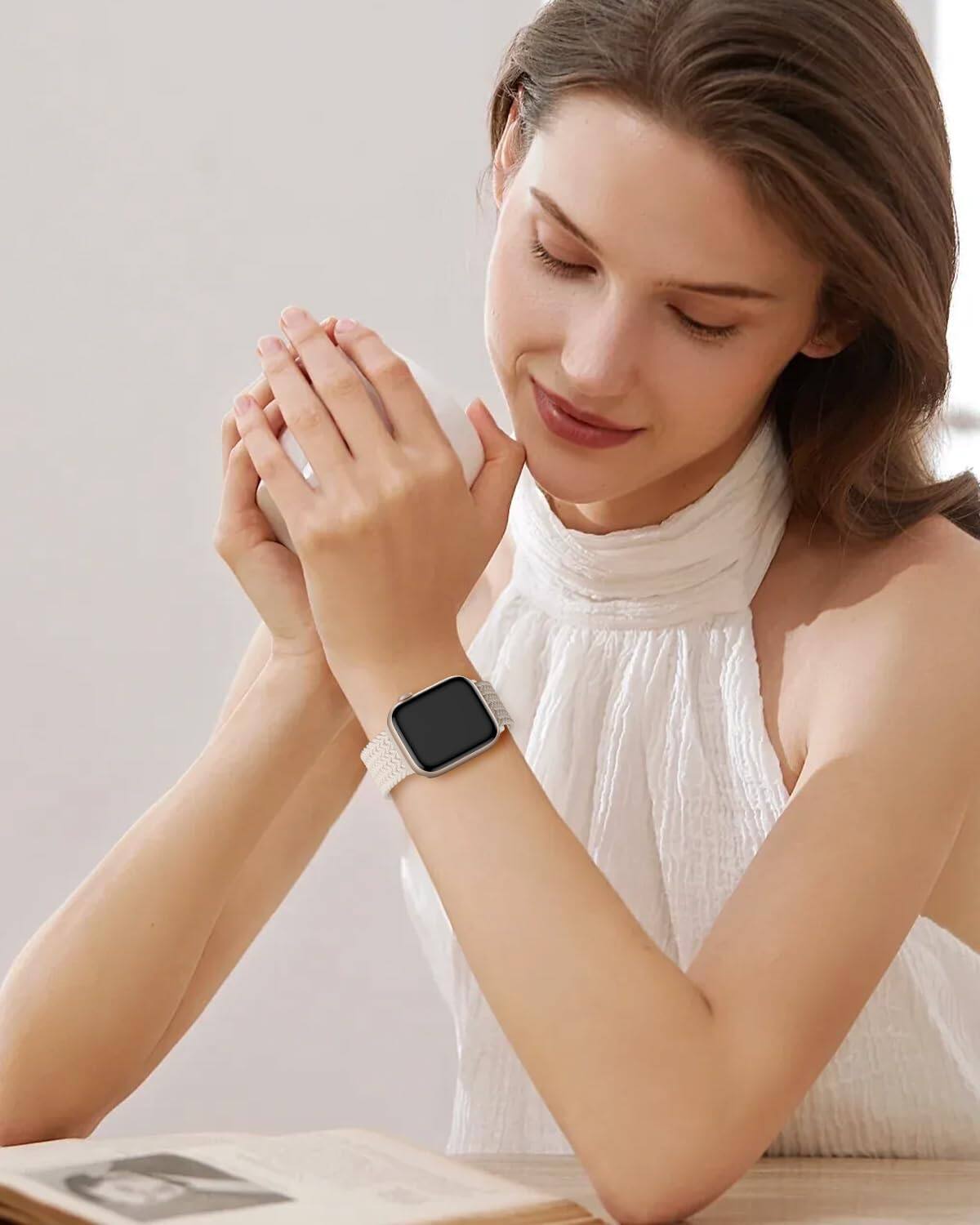 Back. Core Tech - Braided Stretchy Magnetic Watch Band for Apple Watch 44/45/46/49mm & 42mm Series 1-3 - Cherry Red.