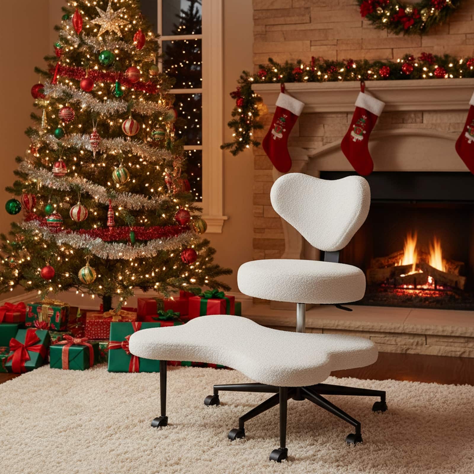 Pinmoco - Office Chair Ergonomic Cross-Legged Desk Chair with Height Adjustable Wheels Meditation Chair - Off-White