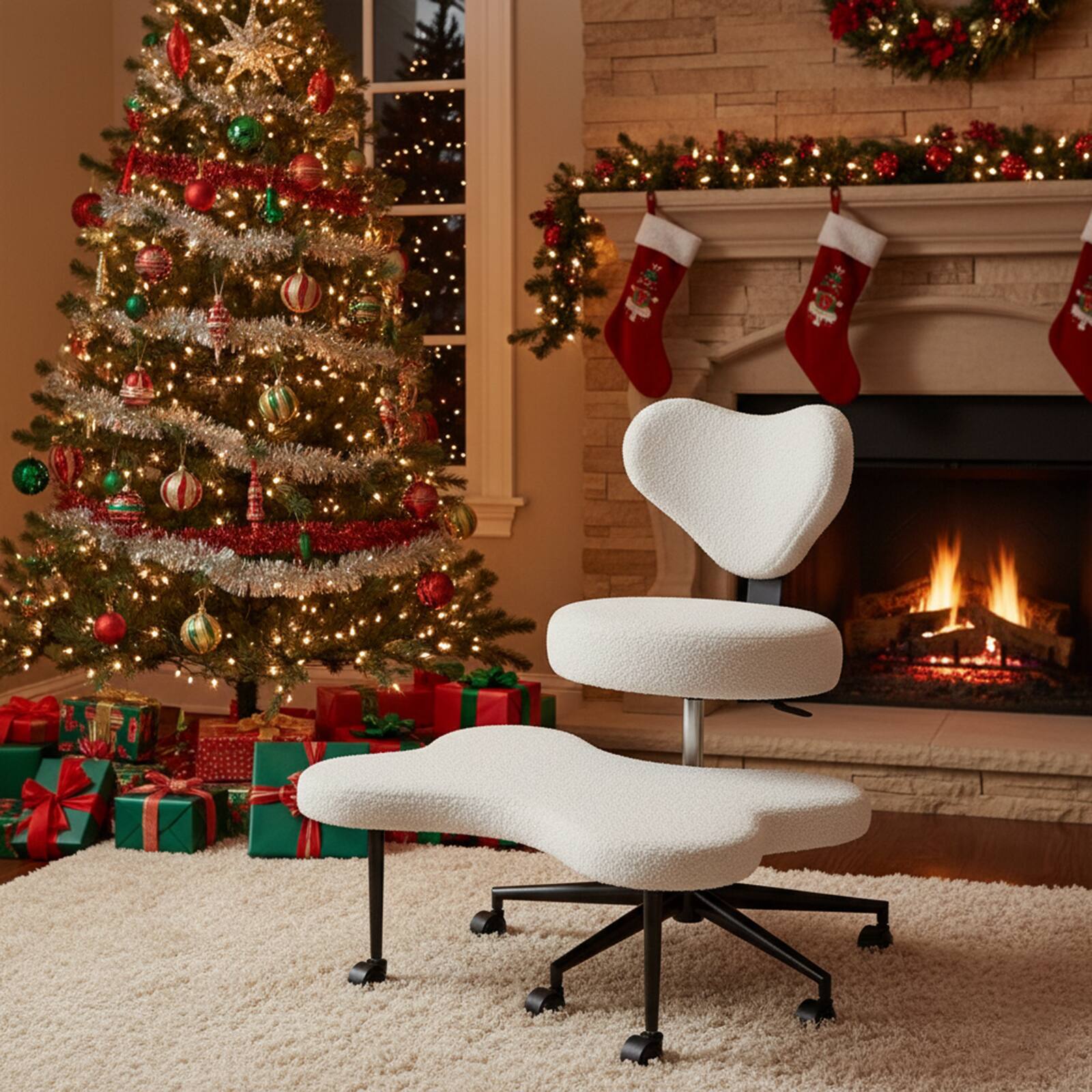 Pinmoco - Office Chair Ergonomic Cross-Legged Desk Chair with Height Adjustable Wheels Meditation Chair - Off-White