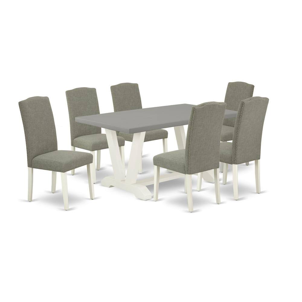 Left. East West Furniture - East West Furniture 7-Piece Fashionable Dining Room Table Set a Good Cement Color Kitchen Rectangular Table Top and 6 - Multi-Color.