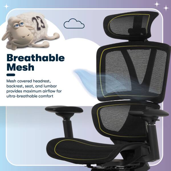 Breathable Mesh  
Mesh covered headrest, backrest, seat, and lumbar provides maximum airflow for ultra-breathable comfort