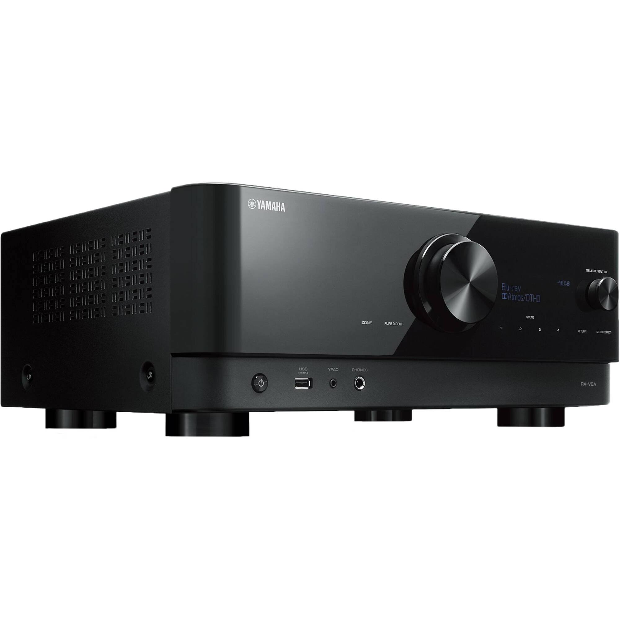 YAMAHA  
AV RECEIVER  
RV-VBA  

BLU-ray  
Dolby Atmos/OTHD  

YPAO  
PH-CH1  

ZONE  
PURE DIRECT  

SOURCE  
1  
2  
3  
4  

USB  

SELECT/OUTPUT  
DVD  

YAMAHA