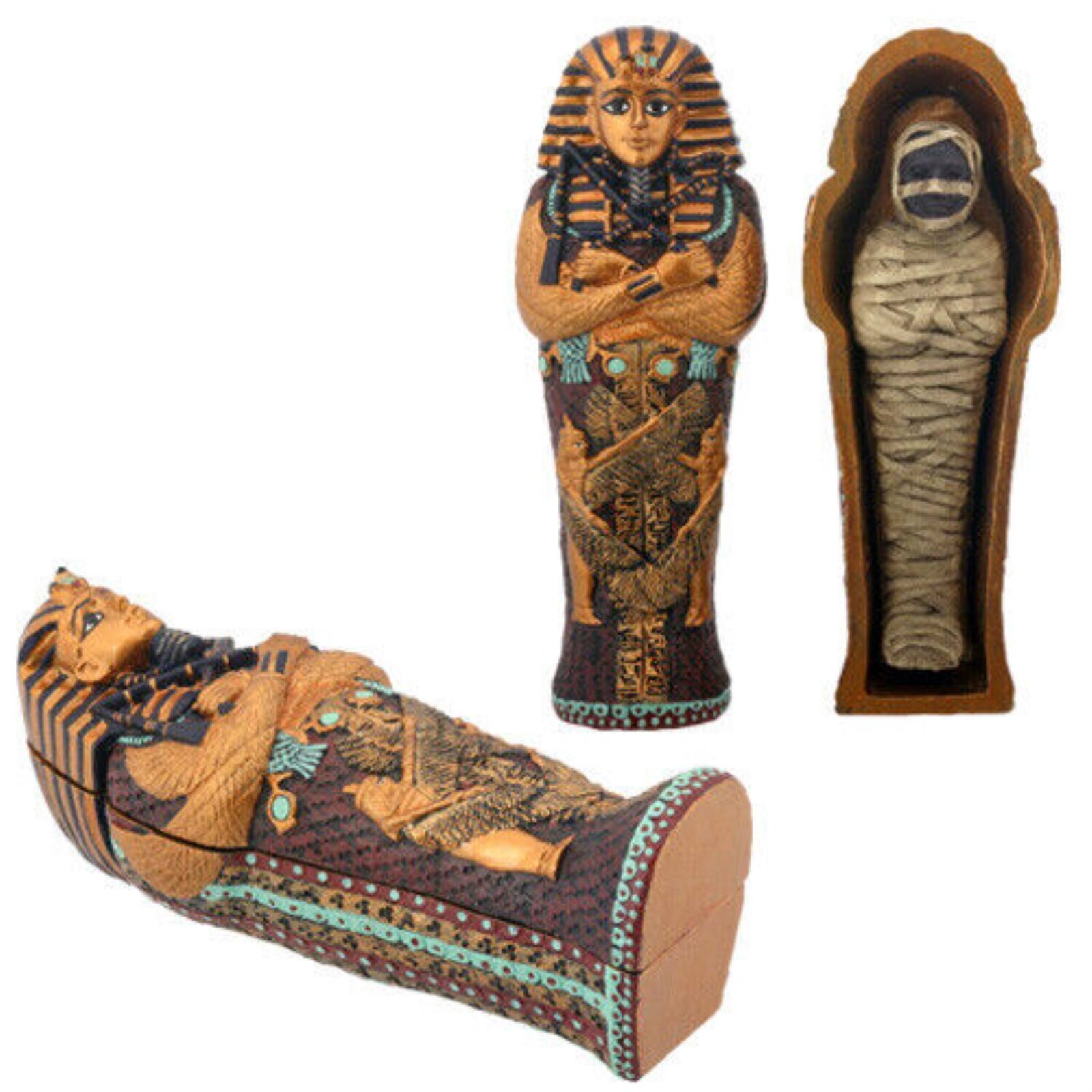 Angle. Pacific Trading - Ancient Egyptian King Tut Sarcophagus Coffin with Mummy Figurine One Coffin 4 inch - Gold.