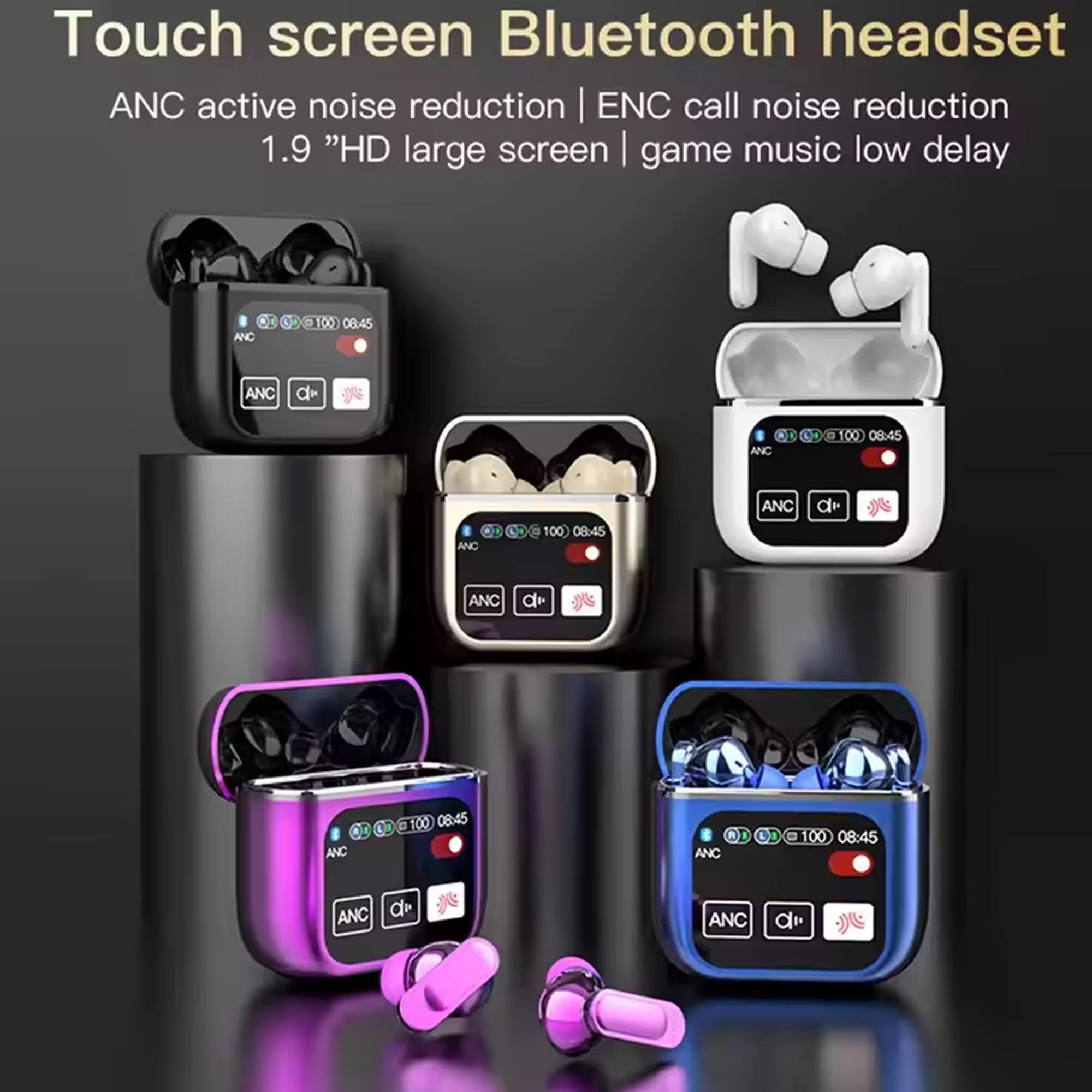 Touch screen Bluetooth headset  
ANC active noise reduction | ENC call noise reduction  
1.9" HD large screen | game music low delay