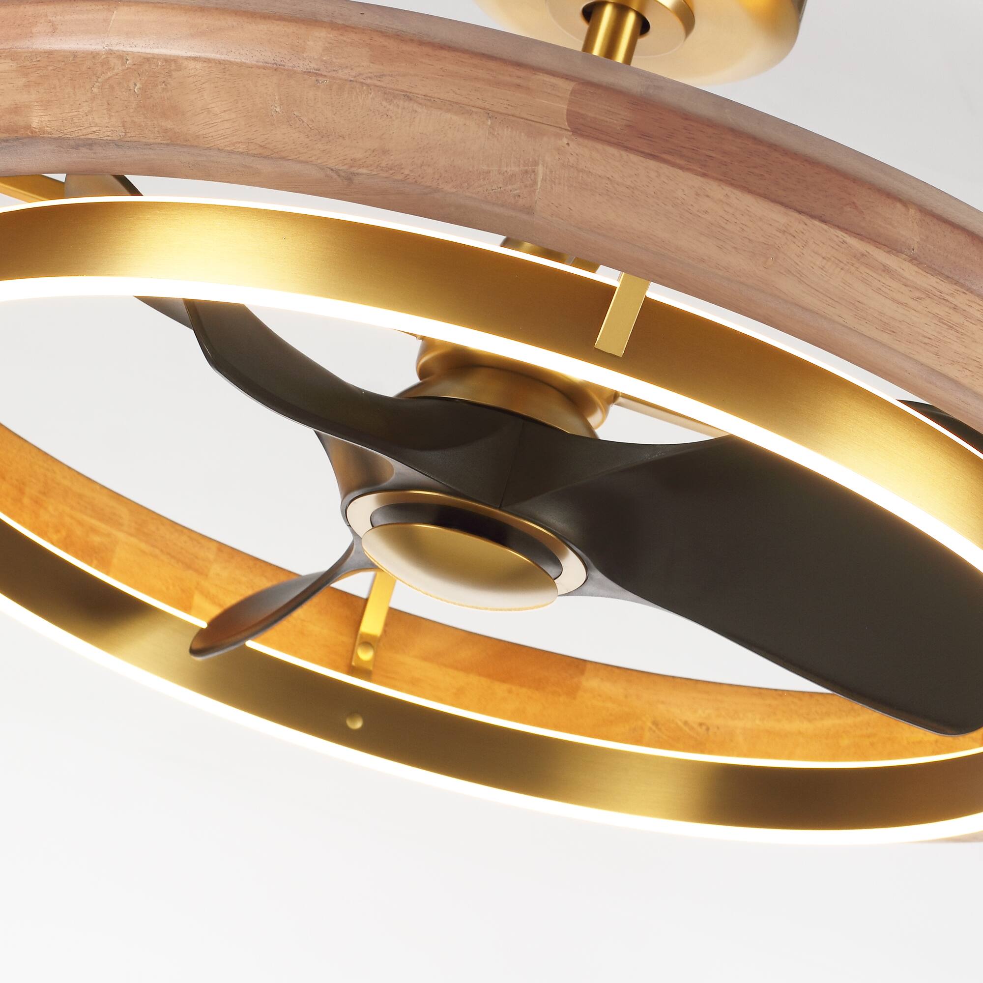 Alt View 8. Parrot Uncle - 33 Inch Gold Wood LED Ceiling Fan 6 Speed DC Motor Dimmable Caged Chandelier with Remote - Gold.
