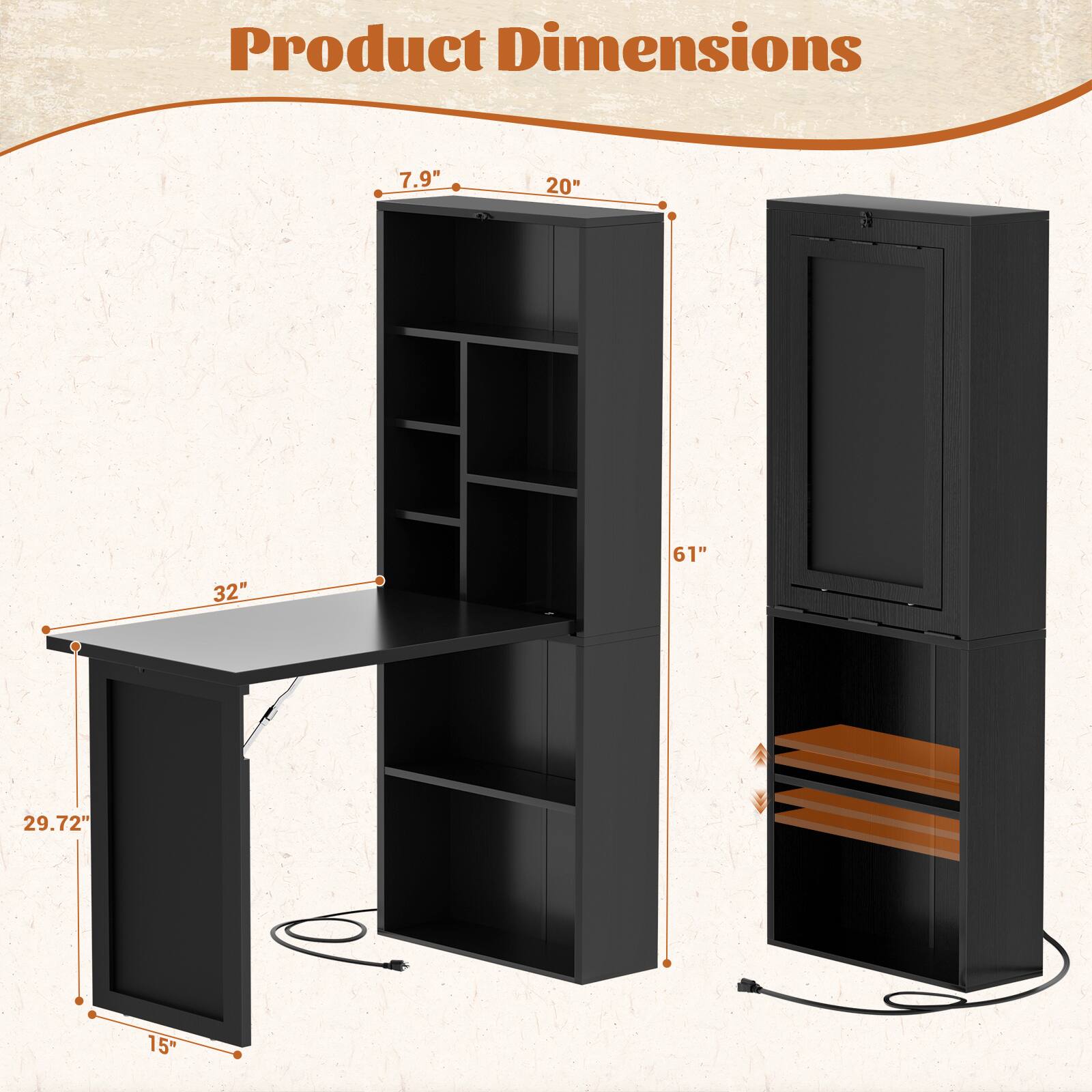 Product Dimensions: 7.9" x 20" x 32" x 61" x 29.72" x 15"