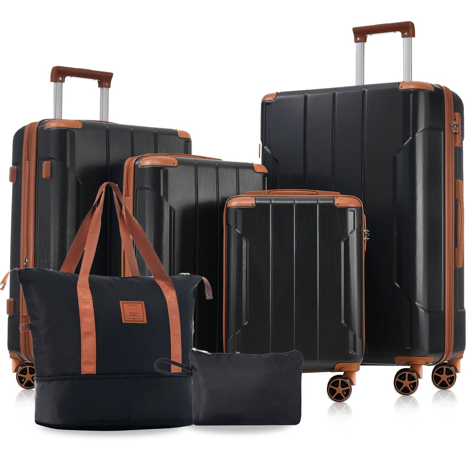 Angle. LOVMOR - Lovmor 6-Piece Hardshell Luggage Set  TSA  Dual Wheels  Expandable  Brown - Black Brown.