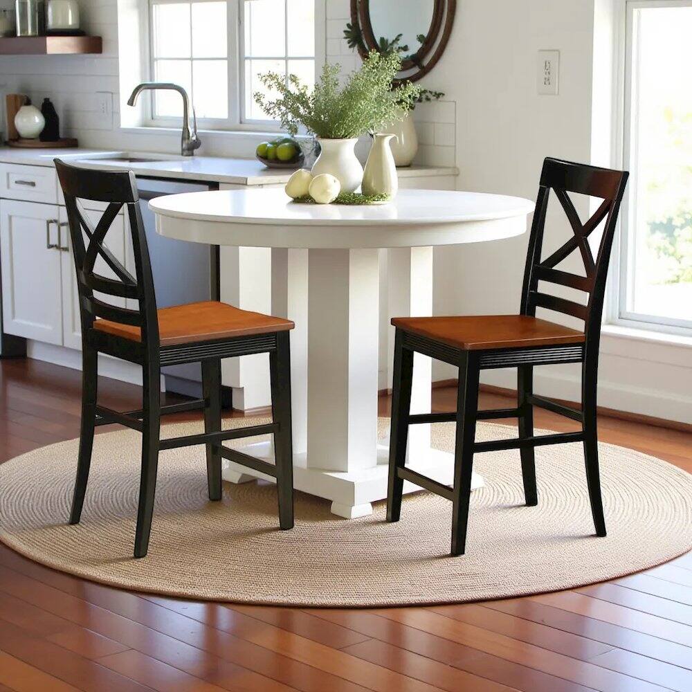Back. FurniFact - Elegant Wooden Counter Height Chairs with X-Back - Black & Cherry.