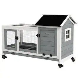 Pawhut - Rabbit Hutch with Wheels, Run, Slide-out Tray for Small Animals