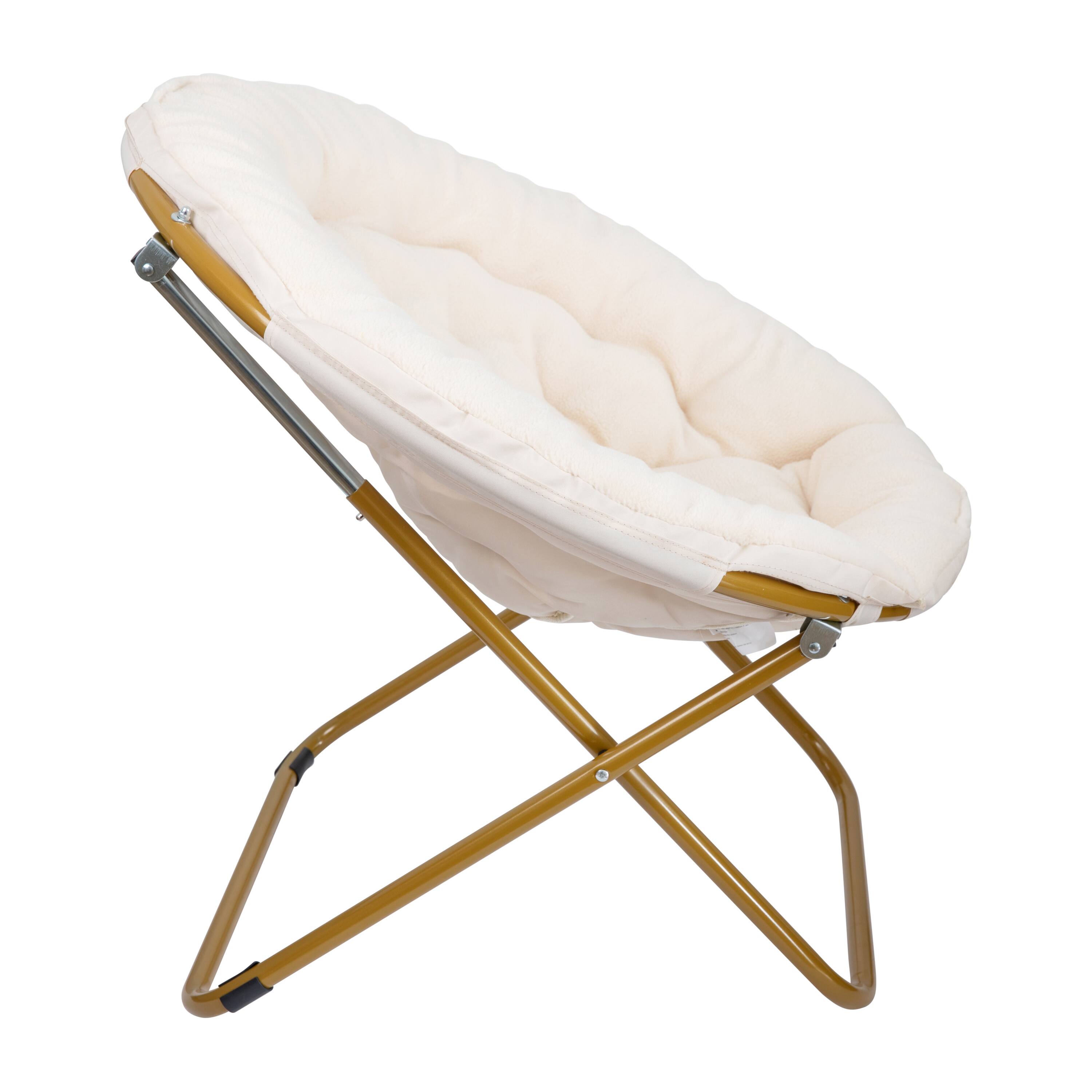 Alt View 9. Emma + Oliver - Ersa Oversize Folding Saucer Chair with Cozy Faux Fur Cushion and Metal Frame for Dorms, Bedrooms, Apartments and More - Ivory Sherpa/Soft Gold Frame.