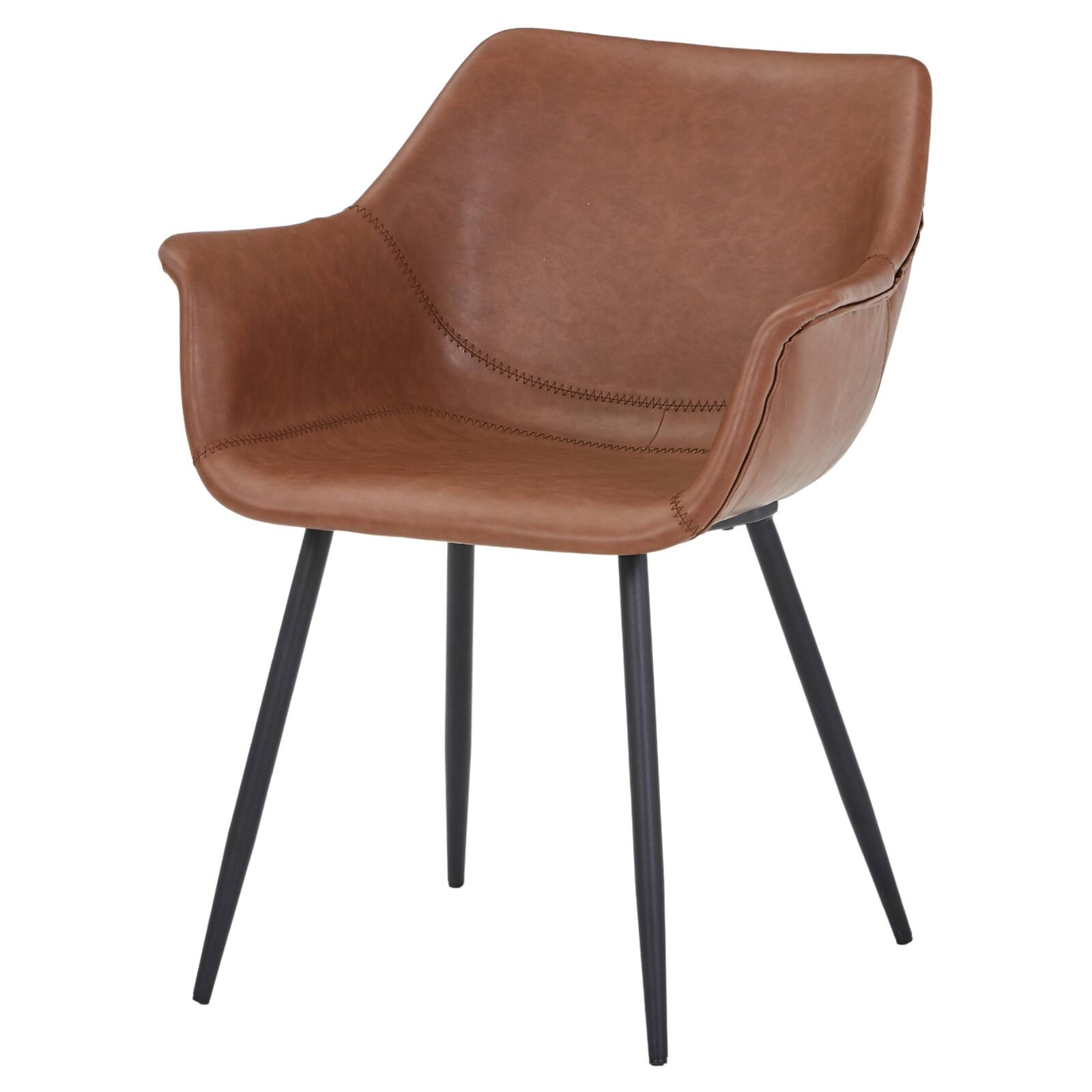 Alt View 7. LeisureMod - Markley Modern Distressed Leather Dining Chair with Iron Legs - Light Brown.
