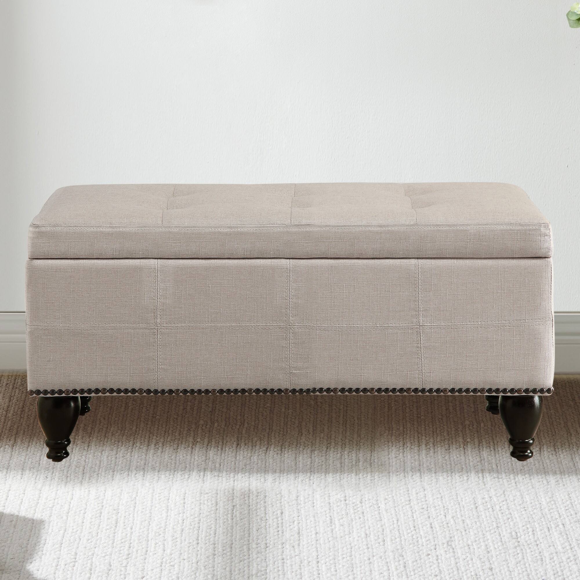 Alt View 1. Boyel Living - Small Linen Bench with Nailhead Trim and Solid Wood Legs - Beige.