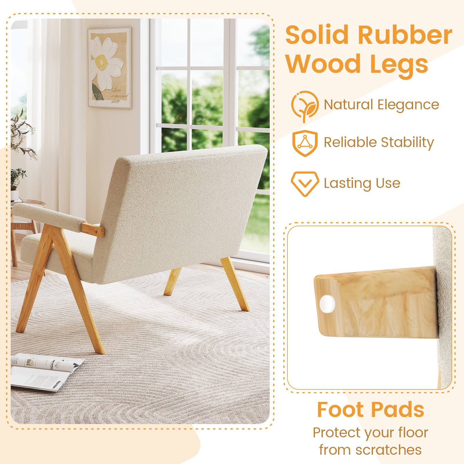 Solid Rubber Wood Legs

- Natural Elegance
- Reliable Stability
- Lasting Use

Foot Pads

Protect your floor from scratches