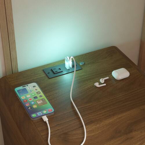 Alt View 1. LUCKY ONE - Smart Nightstand with Charging Station Voice-Controlled Night Light LED - Wood.