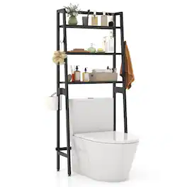 Gymax - 3-Tier Over The Toilet Storage Shelf w/ Adjustable Adjustable Bottom Bar - Black