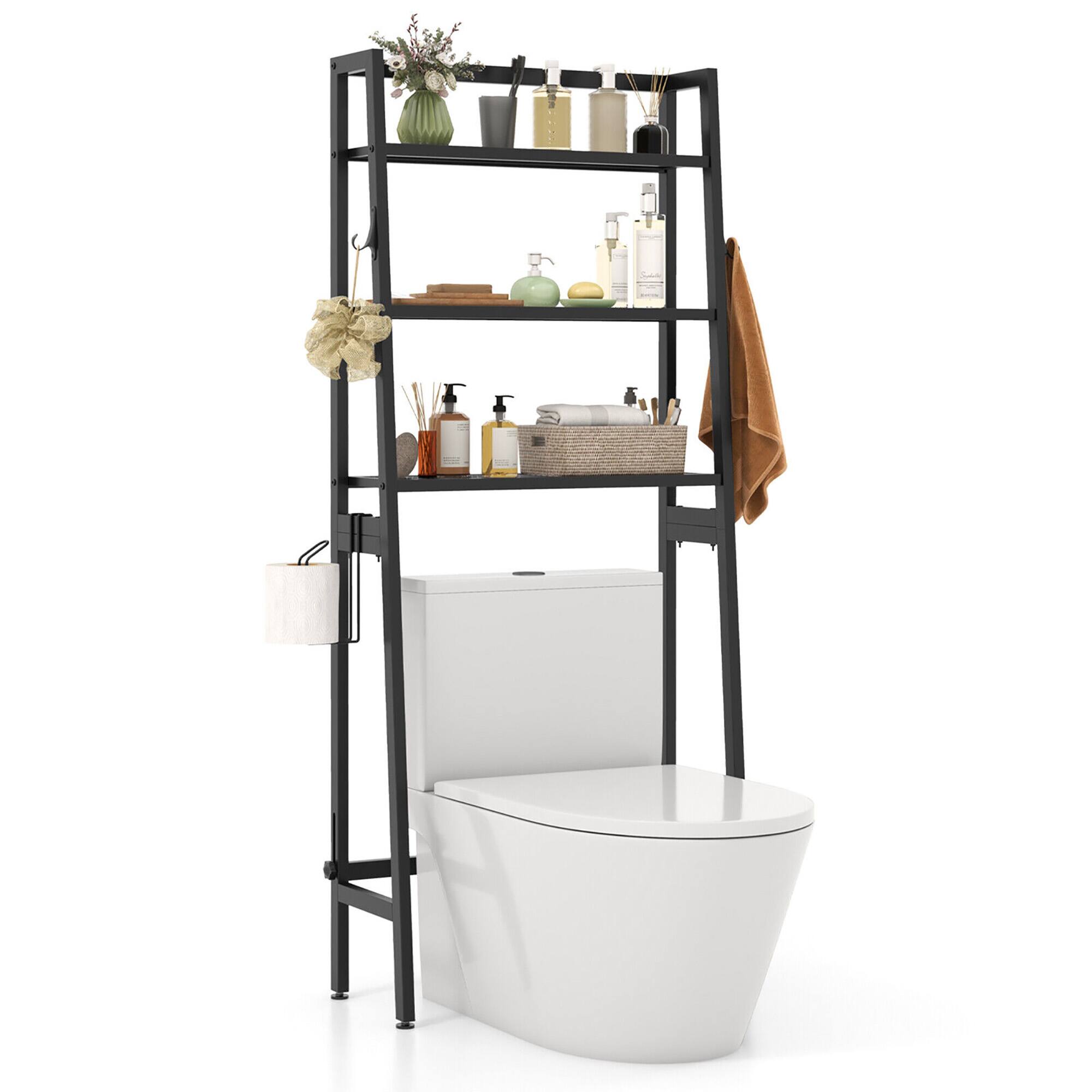 Front. Gymax - Gymax 3-Tier Over The Toilet Storage Shelf w/ Adjustable Adjustable Bottom Bar - Black.
