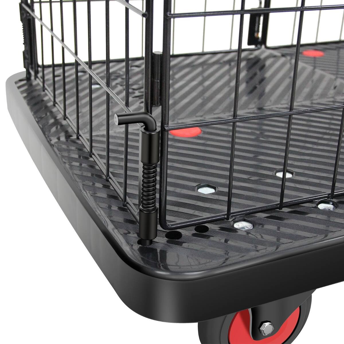 Left. Ropilly - Ropilly Foldable Platform Hand Truck with Removable Fence Cage, Steel Platform Cart, Black Red - Black+Red.
