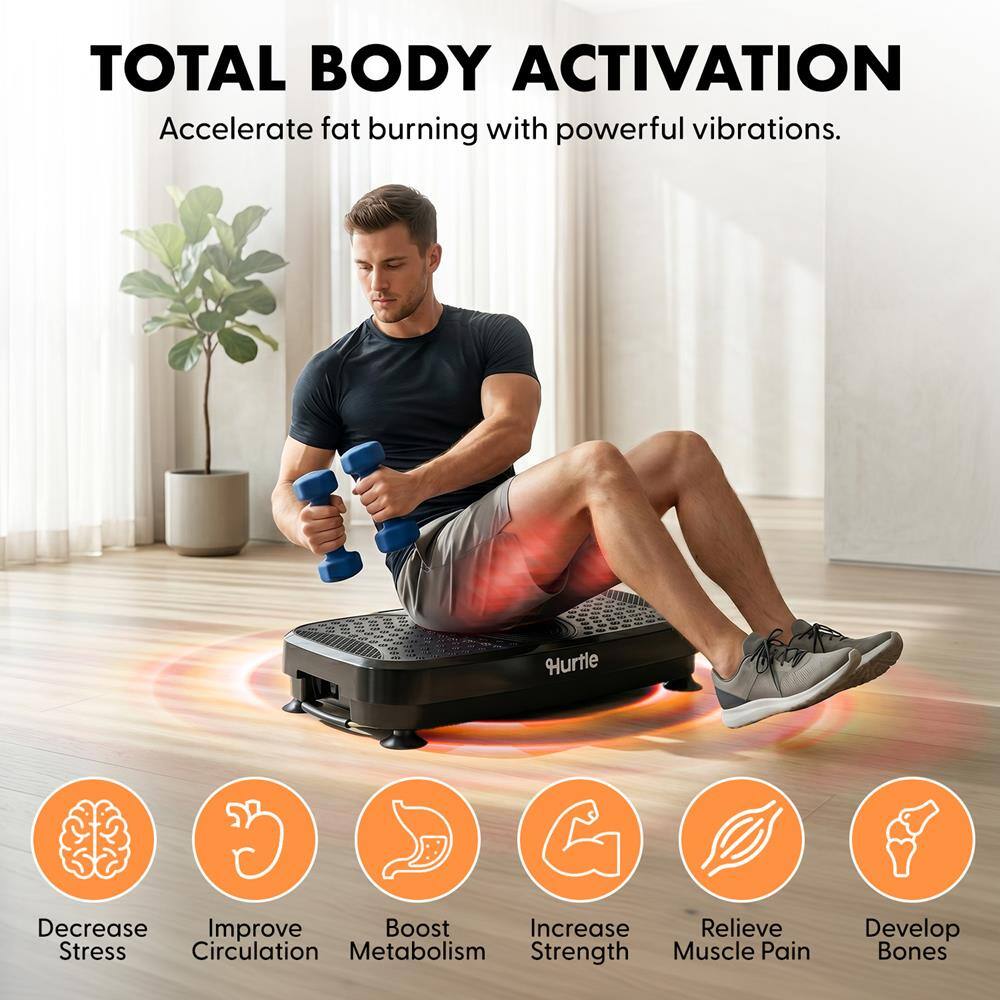 TOTAL BODY ACTIVATION  
Accelerate fat burning with powerful vibrations.

- Decrease Stress
- Improve Circulation
- Boost Metabolism
- Increase Strength
- Relieve Muscle Pain
- Develop Bones