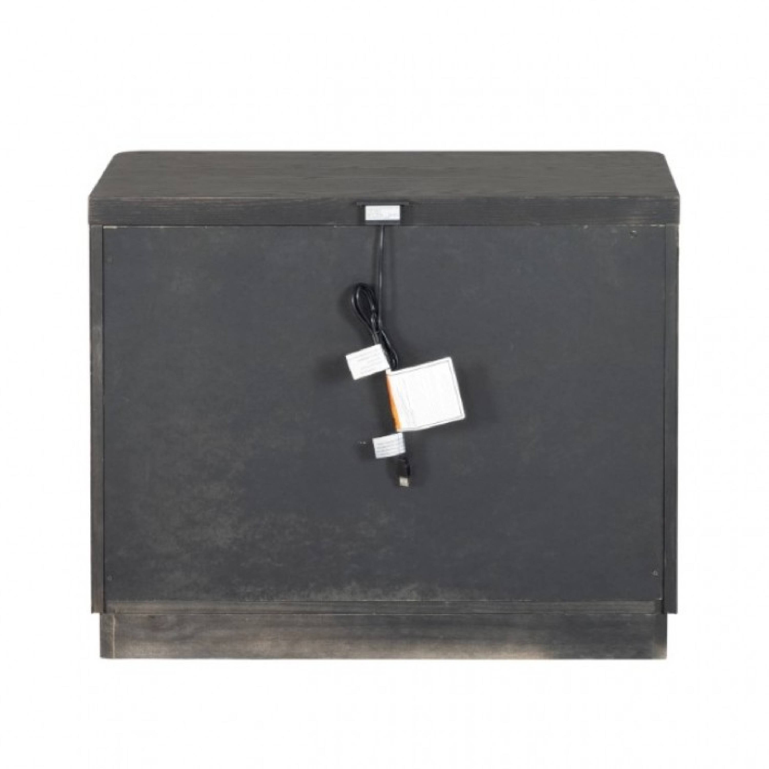 Alt View 3. Manhattan Lane - Zoko Nightstand, 2 Drawers, USB Ports, Metal Accents - Ash Gray, Chrome.