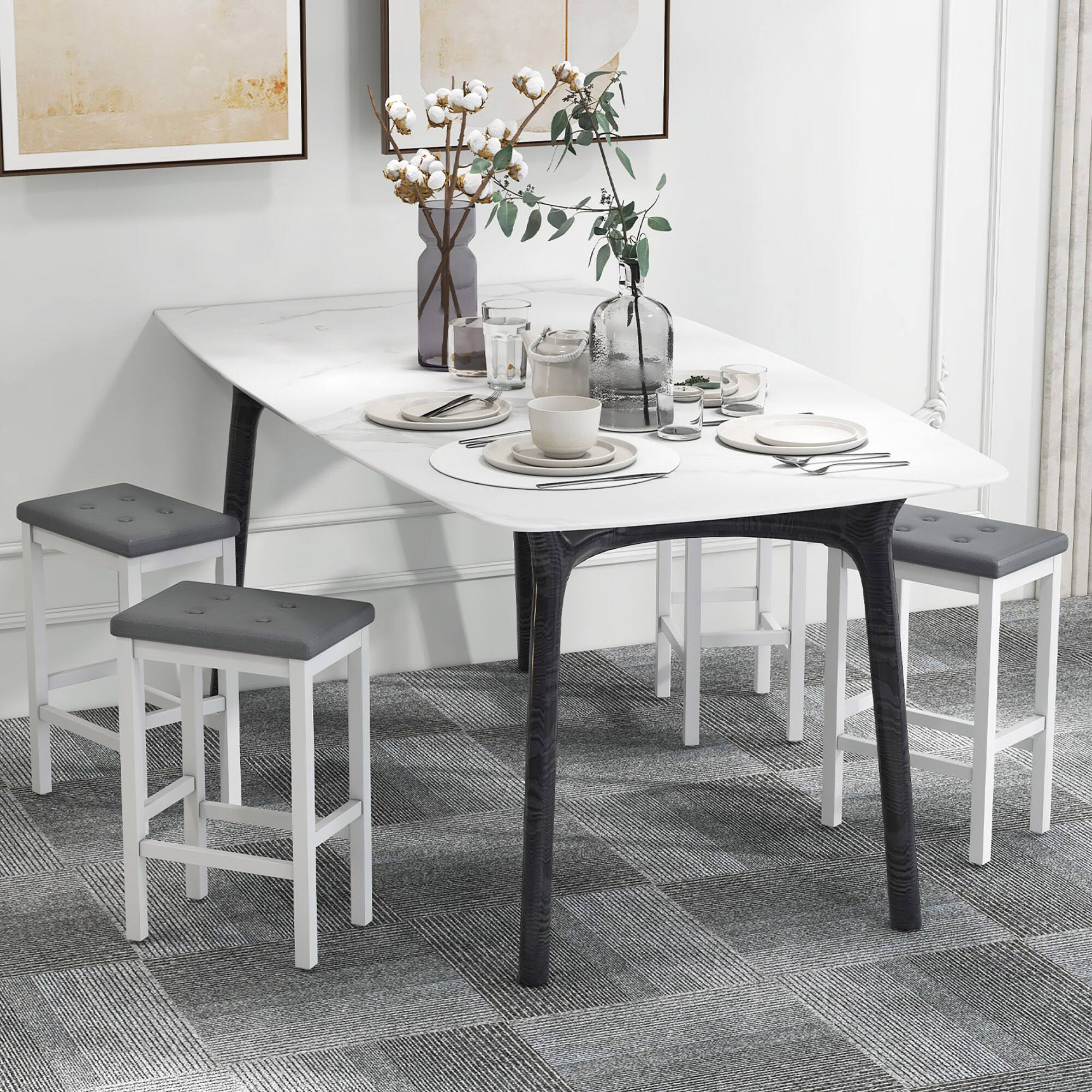 Alt View 3. Gymax - Gymax 24'' Upholstered Bar Stools Set of 4 Home Kitchen Stools w/ Solid Wood Support Legs Gray & White - Gray, White.