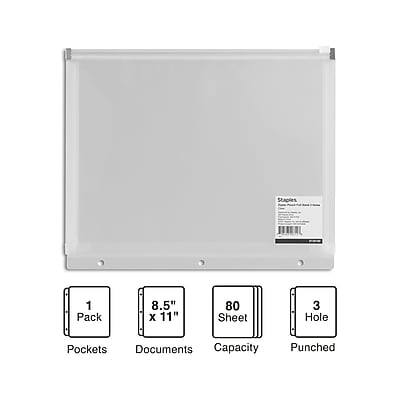 Staples 1 Pack 8.5" x 11" 80 Sheet 3 Hole Pockets Documents Capacity Punched