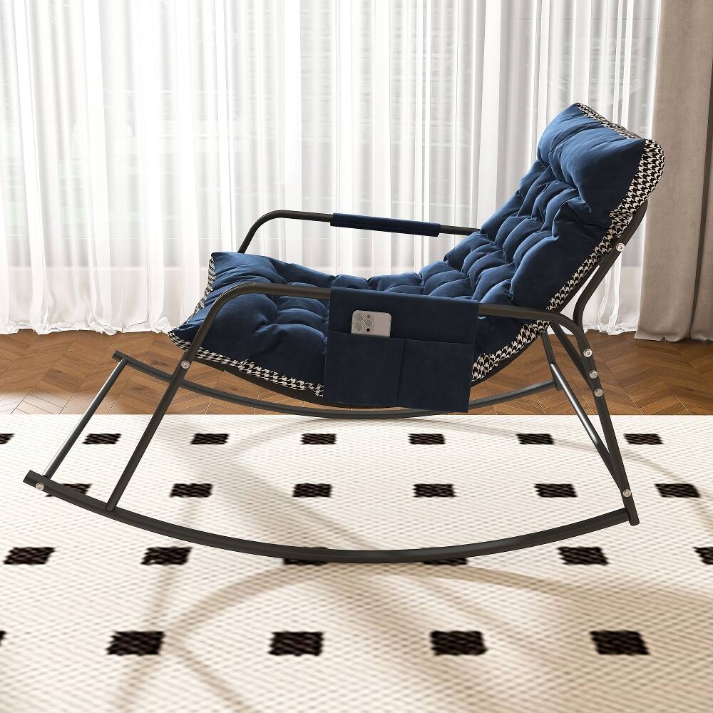 Angle. Loheer - Loheer Blue Rocking Chair with Storage Cushions Ergonomic Lounge Recliner for Patio Bedroom Living Room - Blue.