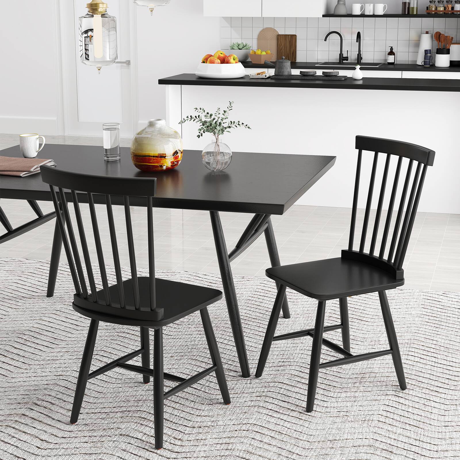 Alt View 8. Costway - Costway Dining Chair Set of 4 Kitchen Side Chairs with Spacious Seat Rubber Wood Frame for Dining Room - Black.