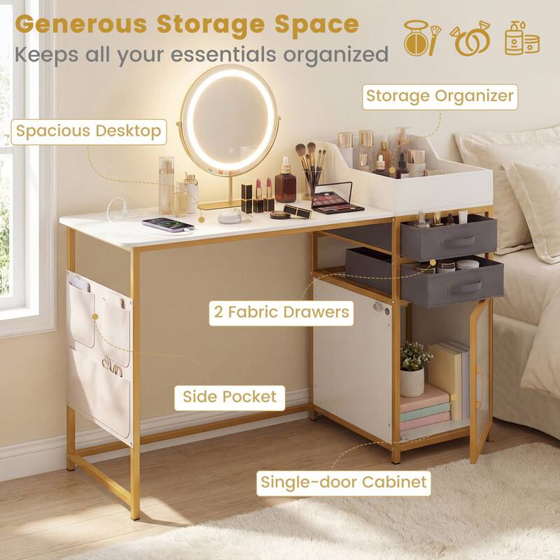 Generous Storage Space Keeps all your essentials organized

Storage Organizer

Spacious Desktop

2 Fabric Drawers

Side Pocket

Single-door Cabinet