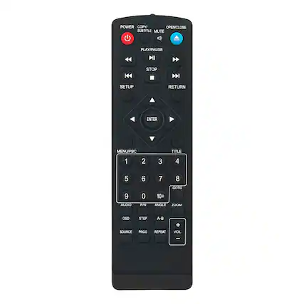 POWER COPY/ SUBTITLE OPEN/CLOSE MUTE PLAY/PAUSE STOP SETUP RETURN ENTER MENU/PBC TITLE 1 2 3 4 5 6 7 8 9 0 10+ GOTO AUDIO P/N ANGLE ZOOM OSD STEP PROG A-B REPEAT + VOL I