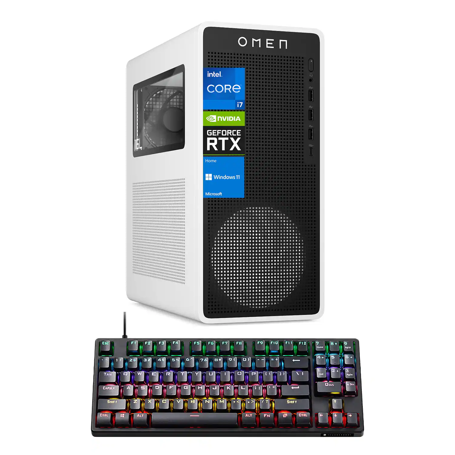 HP - Omen 16L Gaming Desktop - Intel Core i7-14700F - NVIDIA GeForce RTX 5060 - 64GB RAM - 4TB SSD - Thunderobot RGB Keyboard - White