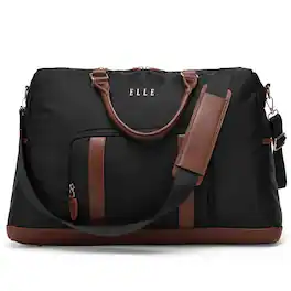 Elle - Luxe Journey 30L Twill and Vegan Leather Weekender Duffel Bag - Black