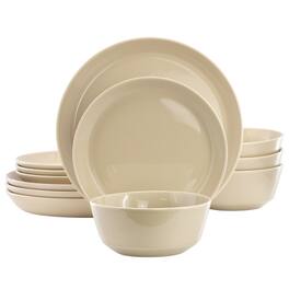 Gibson - Elite Sunlit Mist 12 Piece Round Stoneware Dinnerware Set - Cream