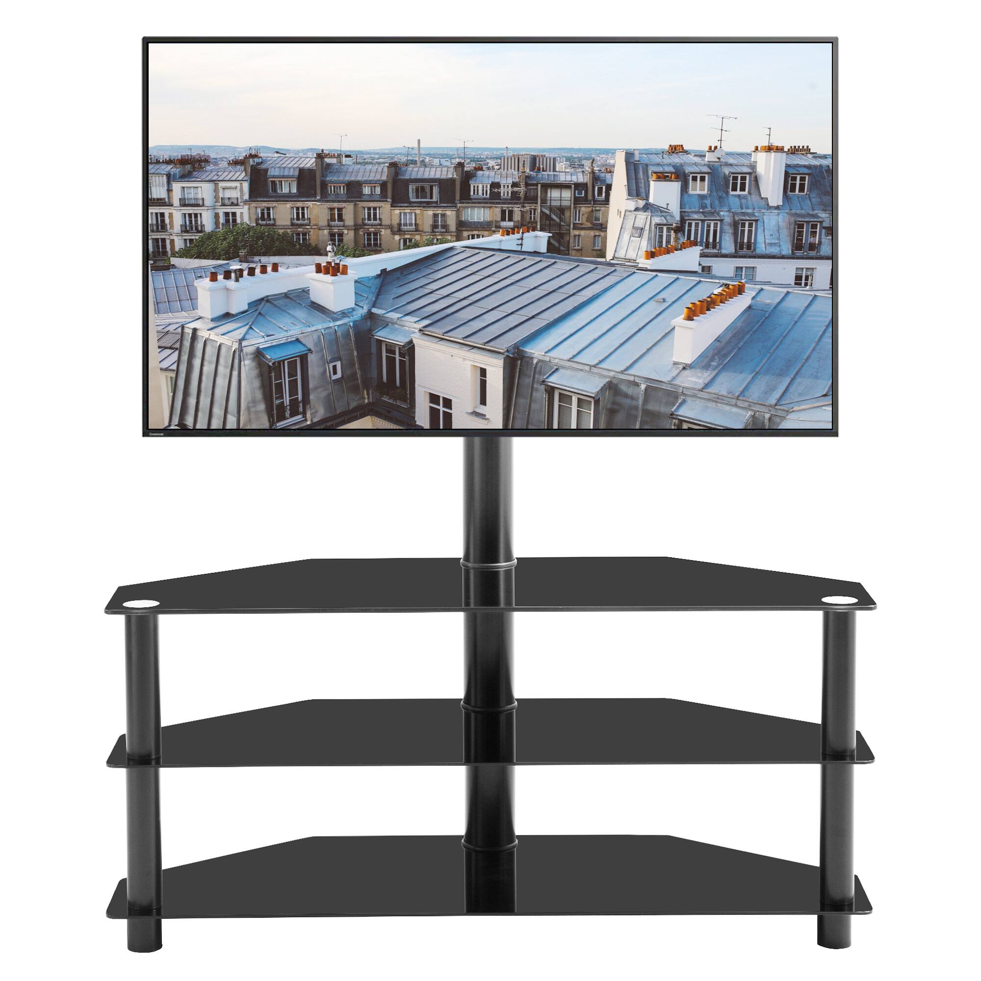 Front. Ecooso - TV Stand Cart with Adjustable Height, Swivel Bracket, and 3-Tier Storage Shelves for 32-65 Inch TVs - Black.