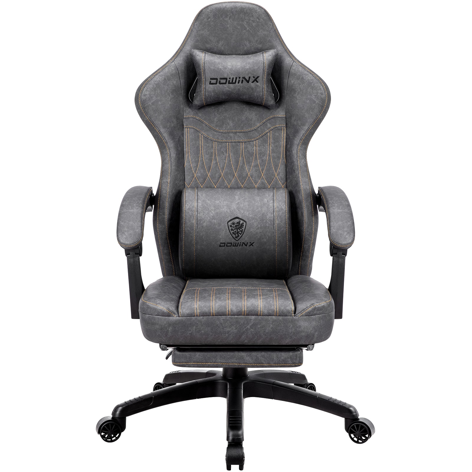 Dowinx - Gaming Chair with Pocket Spring Cushion, Breathable PU Leather Game Chair, Ergonomic Computer Chair with Lumbar Support - Gray