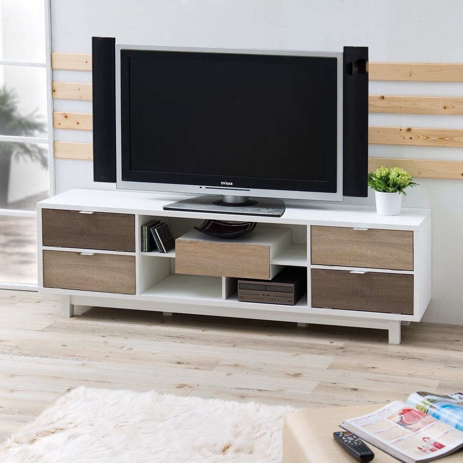Hivvago - Modern 70-inch TV Stand Entertainment Center with Wood Accents - Natural