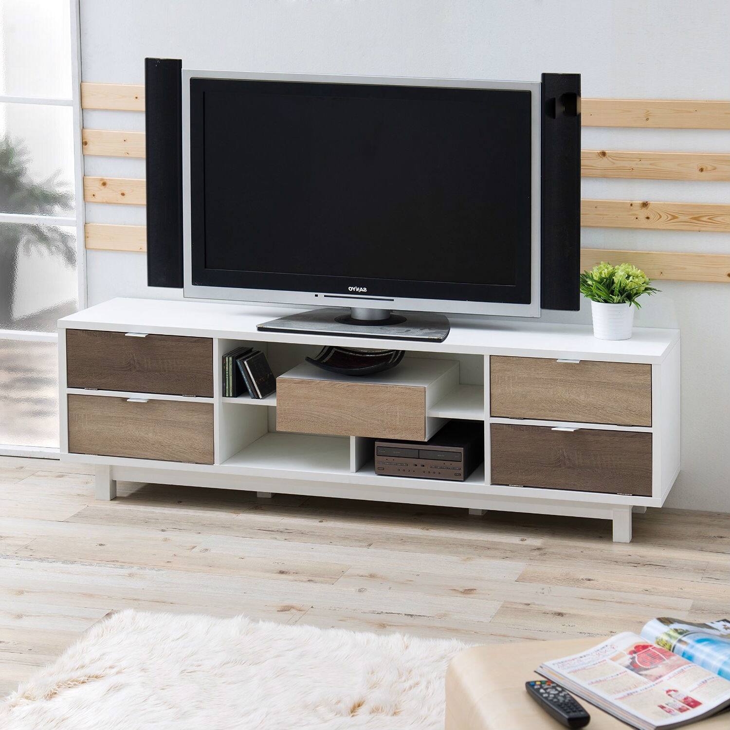 Front. Hivvago - Hivvago Modern 70-inch TV Stand Entertainment Center with Wood Accents - Natural.