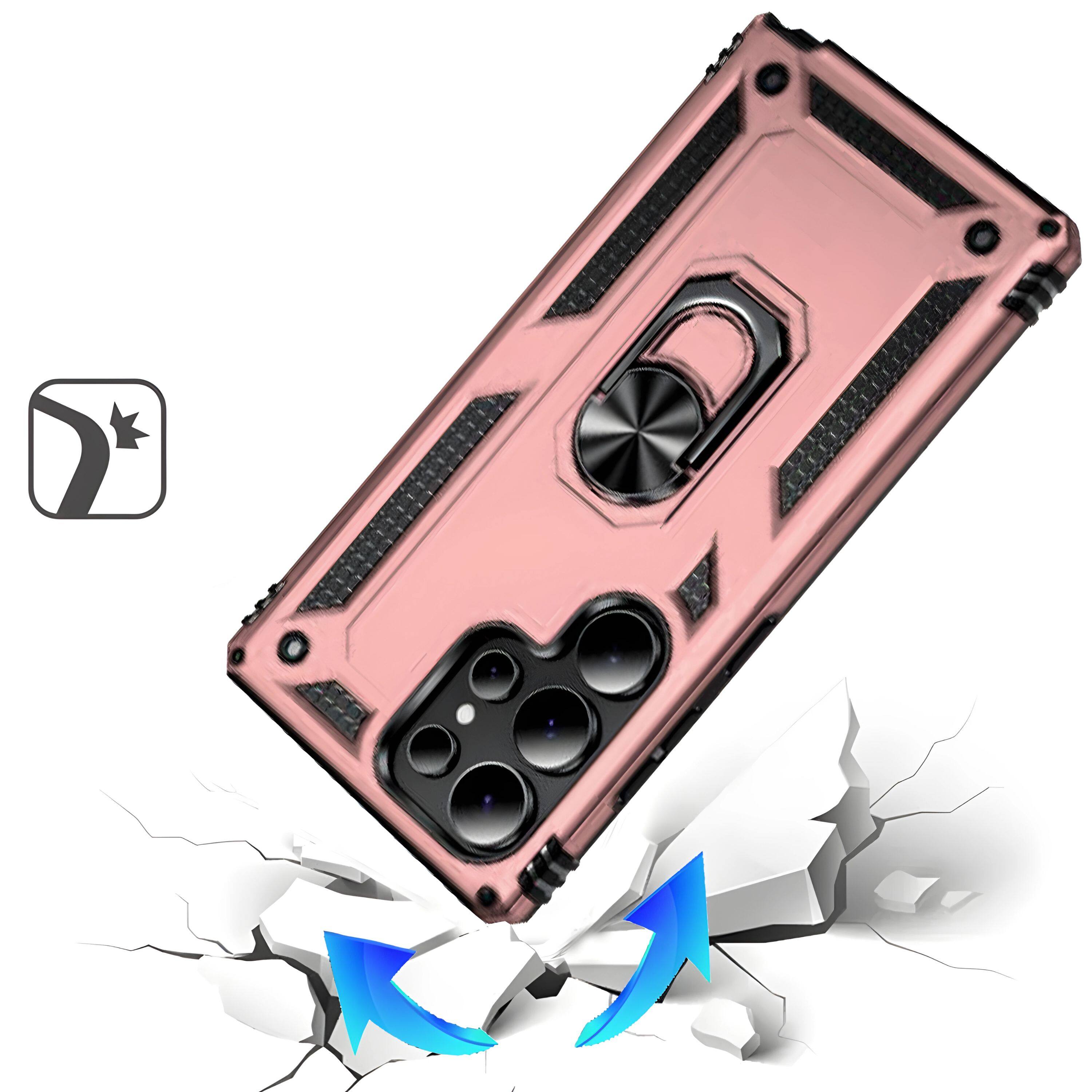 Angle. Kitcheniva - Metal Ring Kickstand Phone Case With Tempered Glass For Samsung S26 Ultra Red - Silver.
