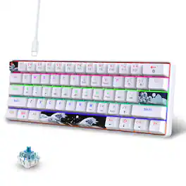 SKRAN - RISOKEYS 60% Mechanical Gaming Keyboard,61 Keys Blue Switches,Wired Mechanical Keyboard with LED Backlit - White