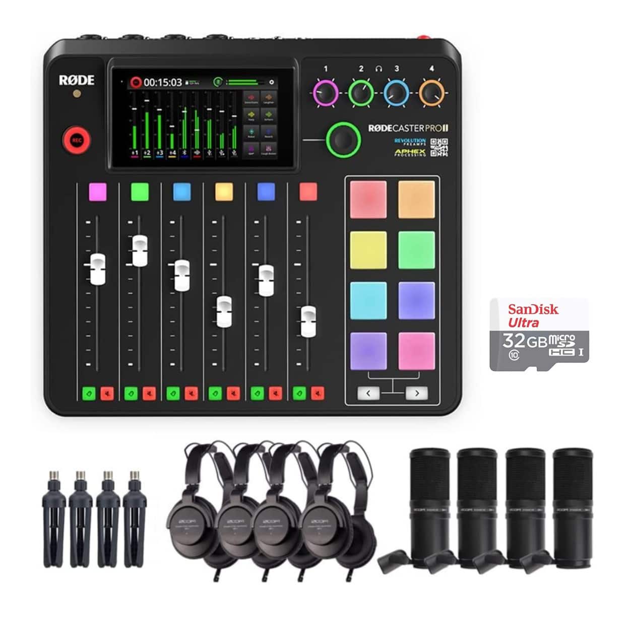 RODE
RODECASTER PRO II
REVOLUTIONARY AUDIO INTERFACE
APHEX ES2480Id2
SanDisk Ultra 32GB microSDHC
1 2 3 4
BEC a1 +2 3 14 & . + & e a
1 2 3 4
1 2 3 4
1 0 4 O 4 O 4 O 4