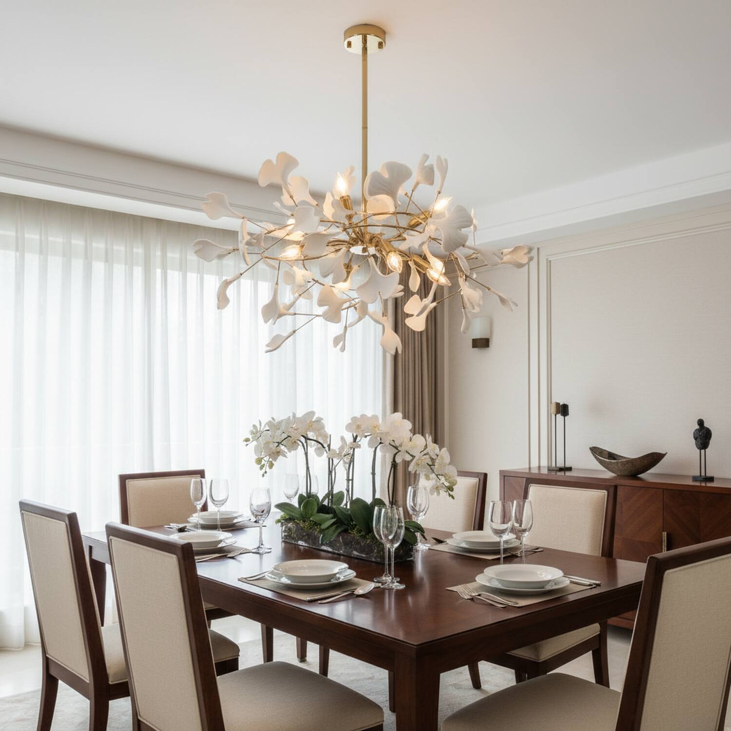 Back. Umeiluce - 8-Light Luxury Branching Chandelier Ginkgo Lighting - Brass.