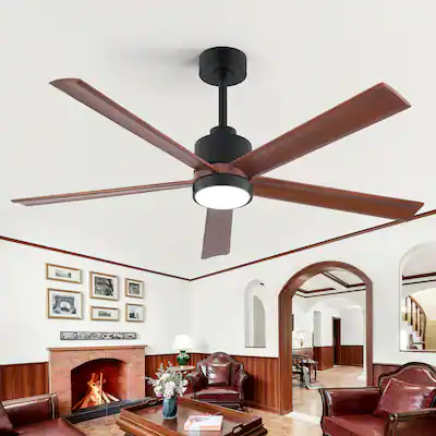 Front. Breezary - 52" Smart LED Ceiling Fan with Light, Remote & APP Control, 6-Speed, 1/4/8H Timer, 5 Wood Blades, DC Motor - Matte Black.