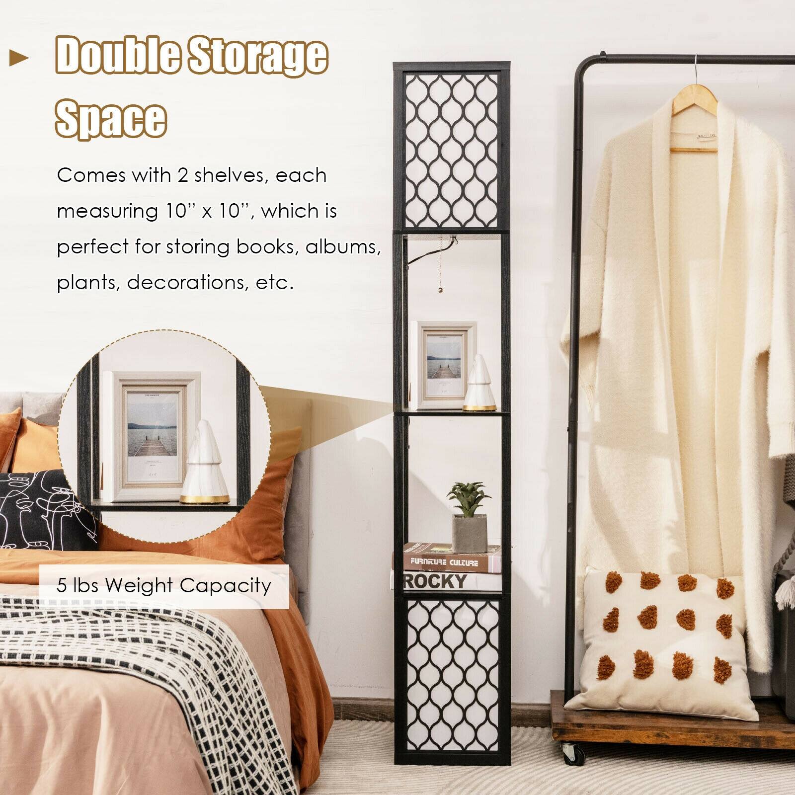 Double Storage Space  
Comes with 2 shelves, each measuring 10" x 10", which is perfect for storing books, albums, plants, decorations, etc.  
5 lbs Weight Capacity