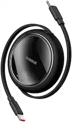Baseus - Free2Pull Mini 100W Retractable USB C Cable Fast Charging for iPhone 16 and Samsung 3.3ft - Black - Front_Zoom