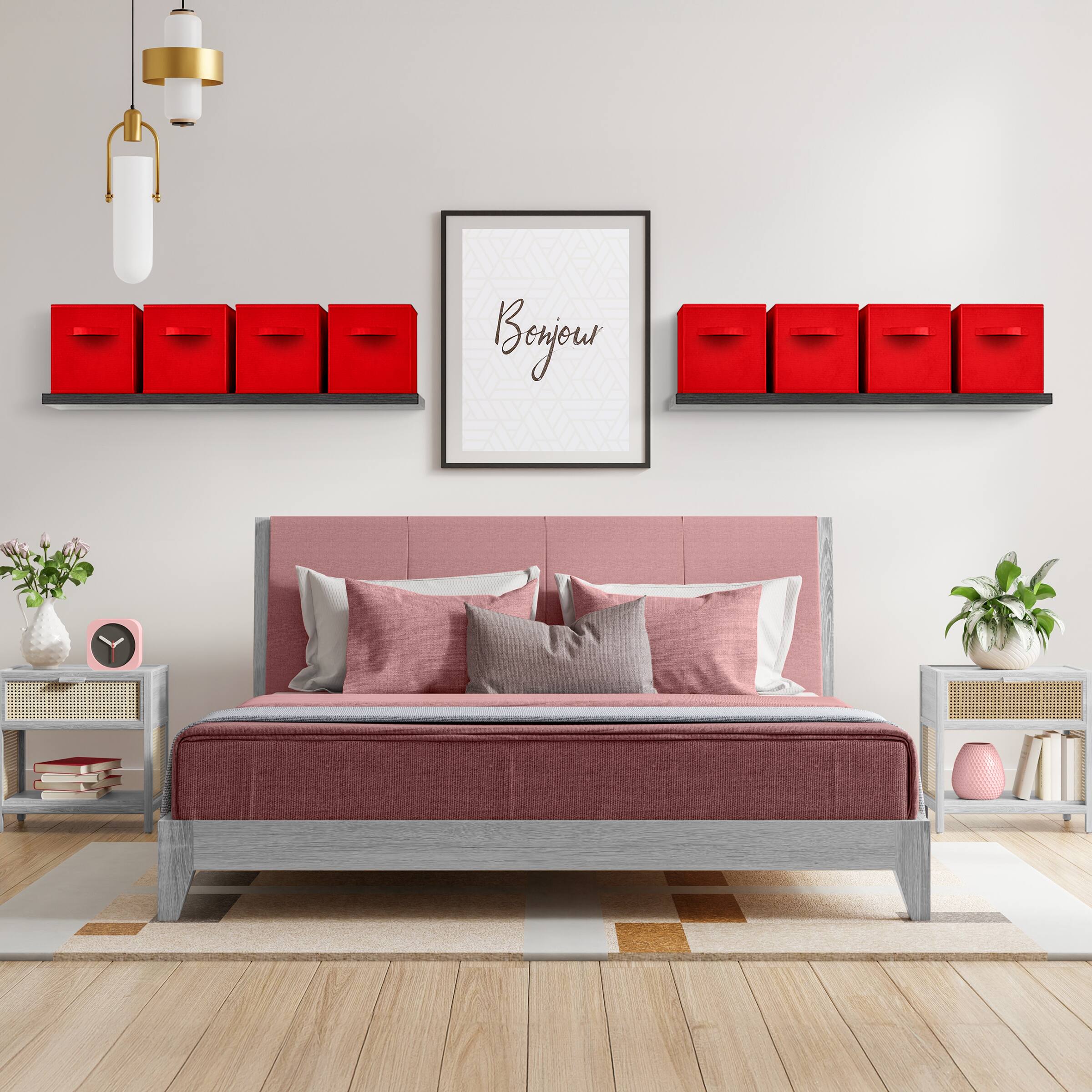 Alt View 3. Sorbus - Sorbus 13 Inch Storage Bins - Sturdy Collapsible Fabric Storage Cubes with Handle - 8 Foldable Baskets for Organizing - Red.