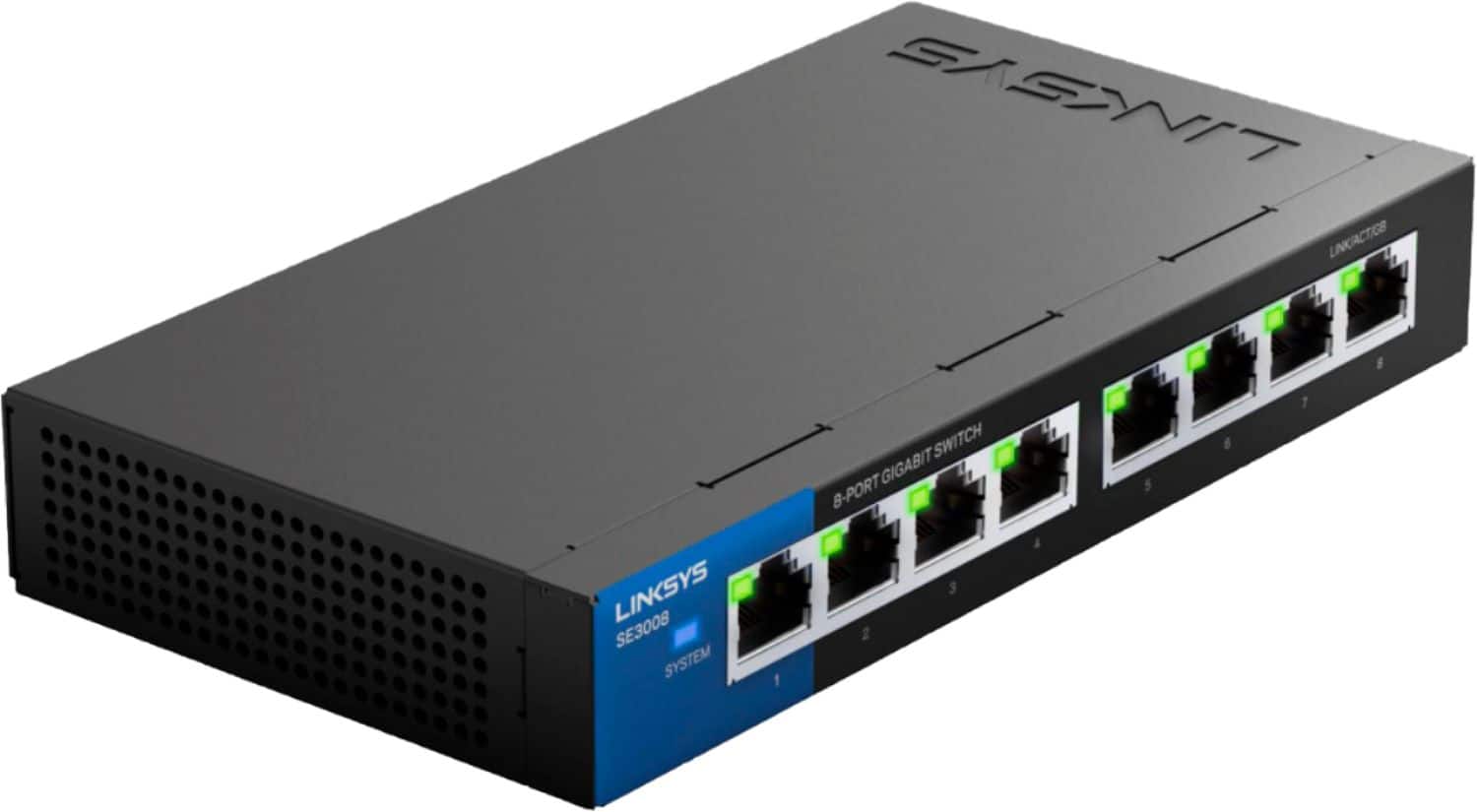 Angle. Linksys - 8-Port Gigabit Ethernet Switch - Black.