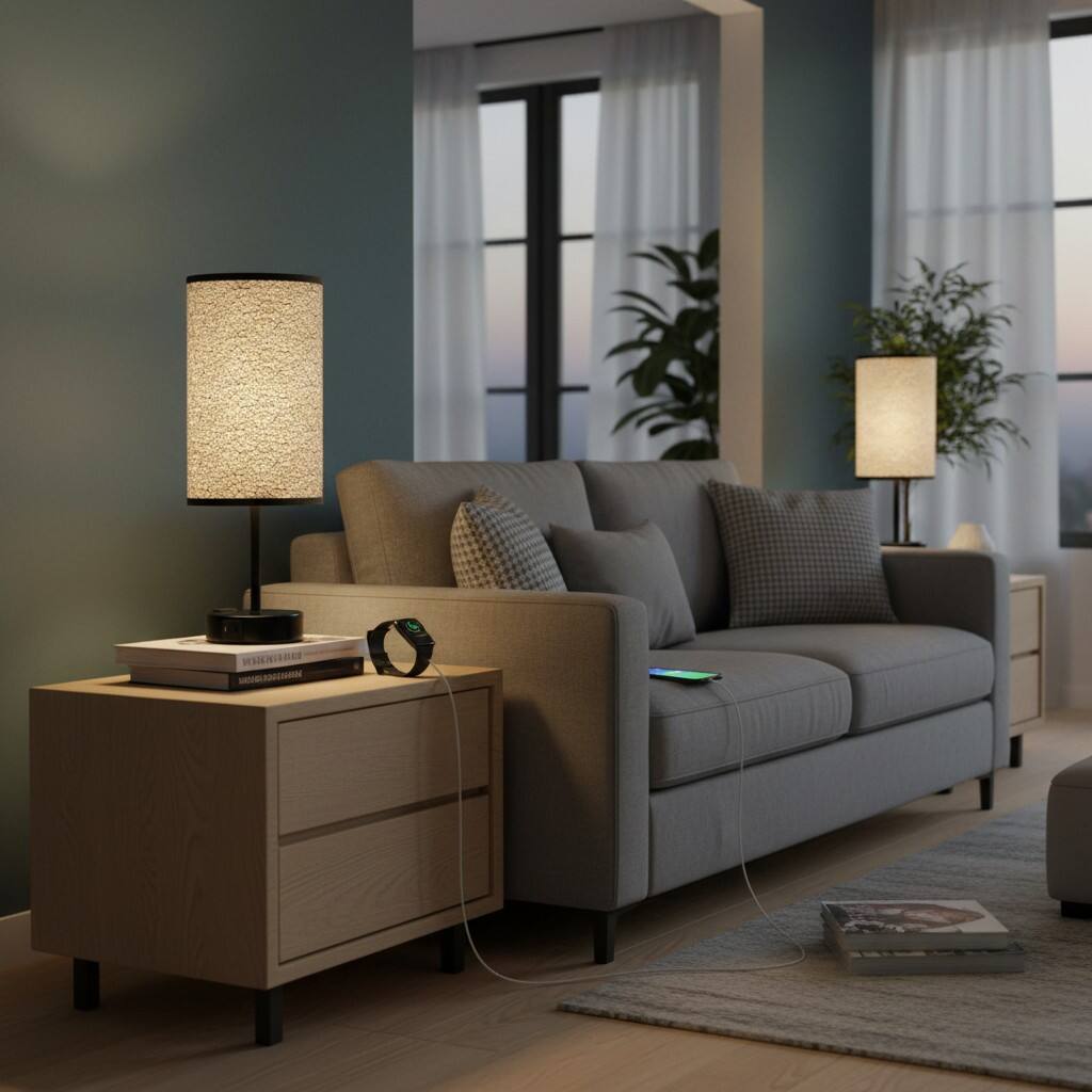 Alt View 1. Dazzed Corner - Touch Table Lamp with USB-C+A & AC Outlet, 3-Color LED, Shade Bulb.