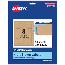 Avery - Kraft Rectangle Labels, 2" x 3", 400 Labels - Brown