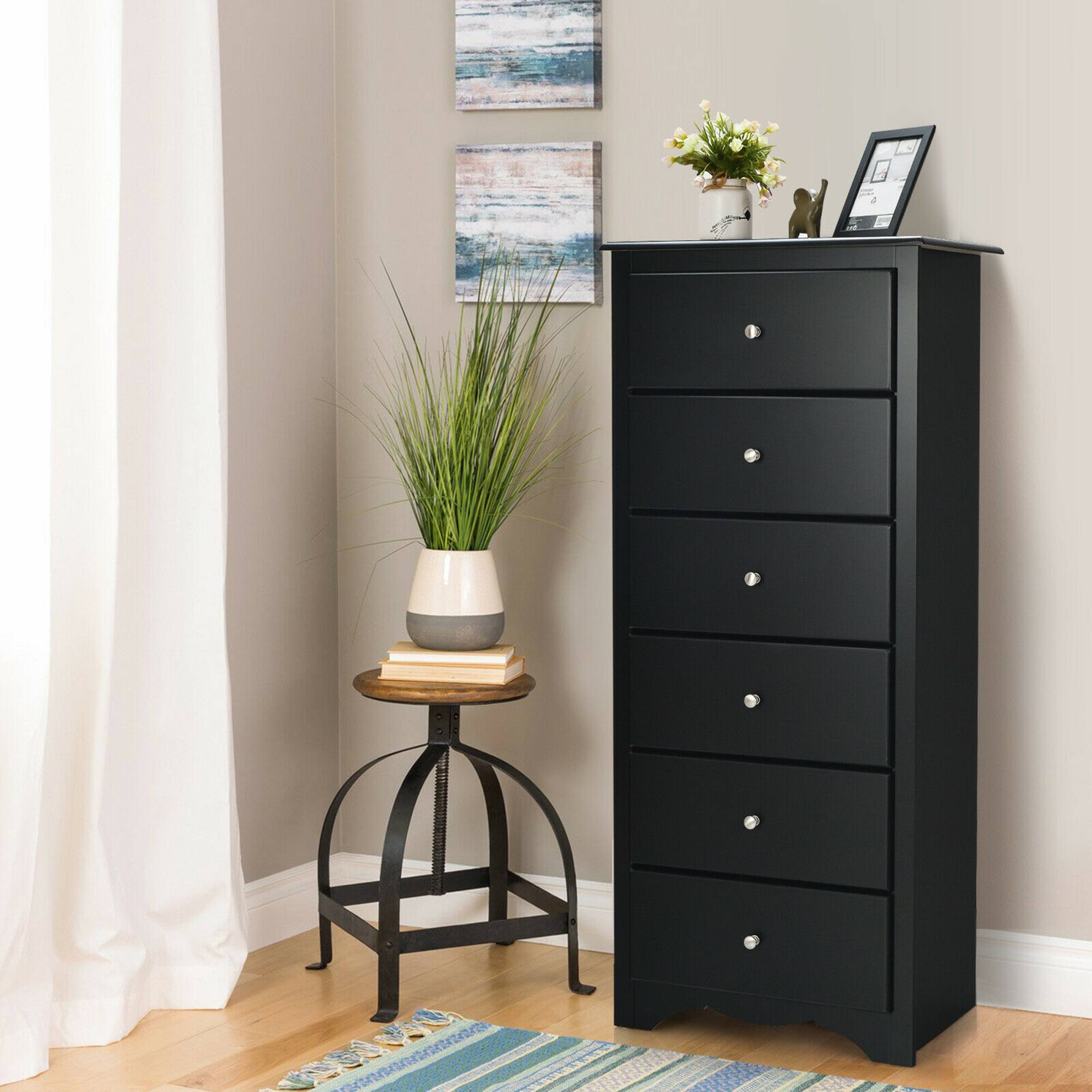 Alt View 2. Costway - Costway 6 Drawer Chest Dresser Clothes Storage Bedroom Tall Furniture Cabinet - Black.